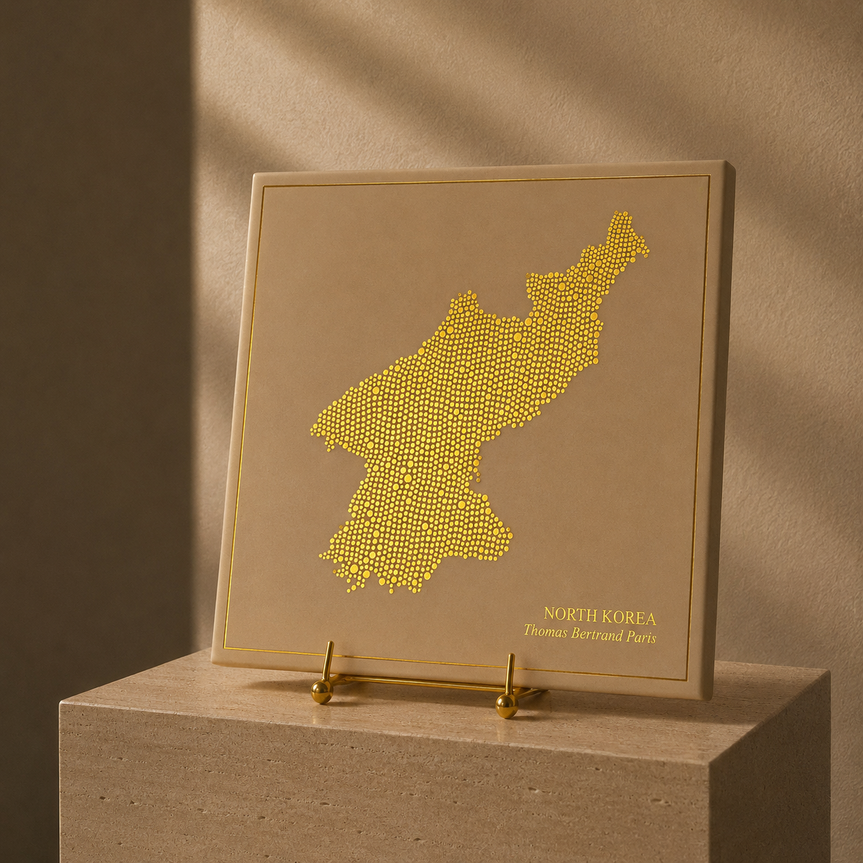 Ceramic tile - North Korea in gold with inscription / Thomas Bertrand Paris