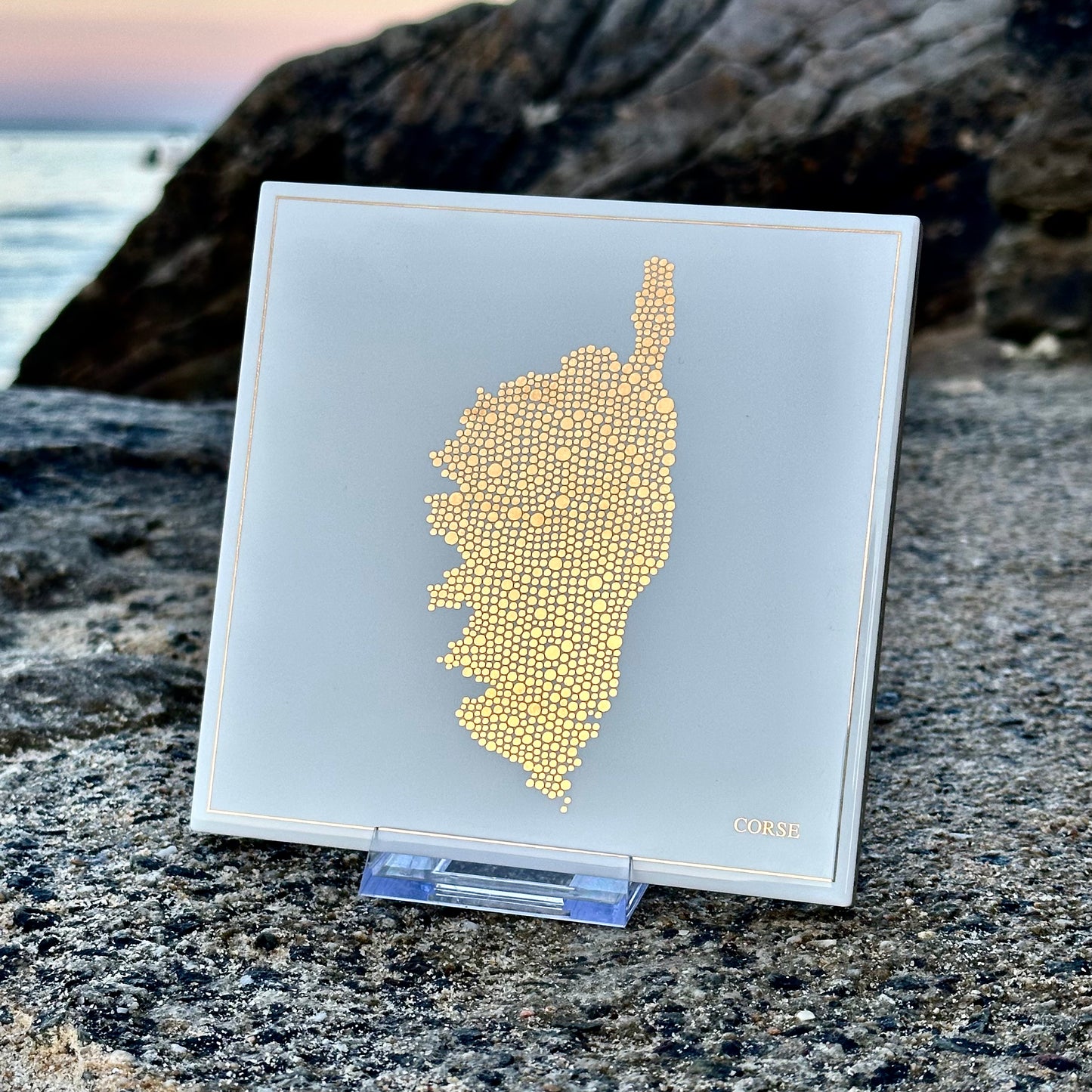 Ceramic tile - Corsica in gold with inscription / Thomas Bertrand Paris