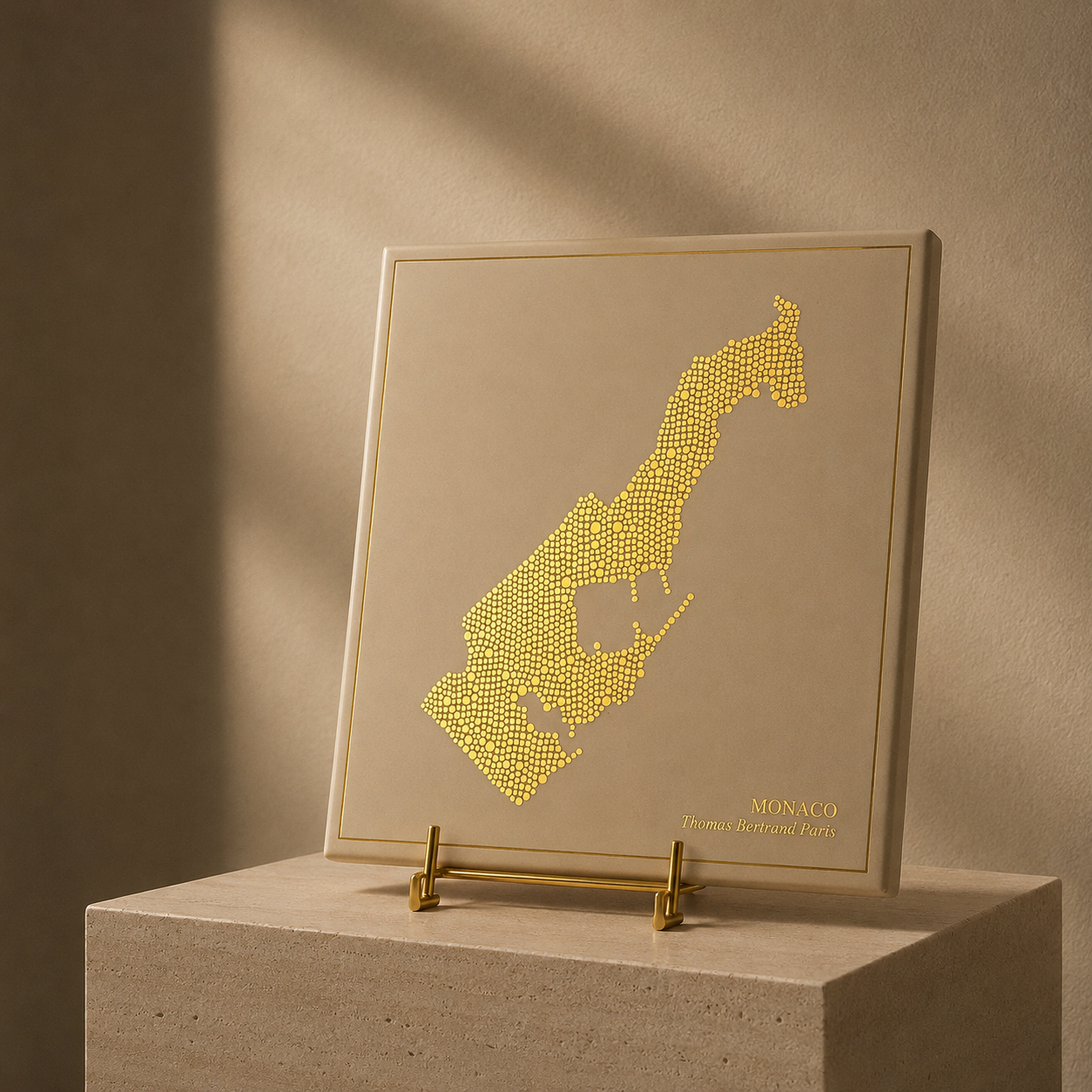 Ceramic tile - Monaco in gold with inscription / Thomas Bertrand Paris