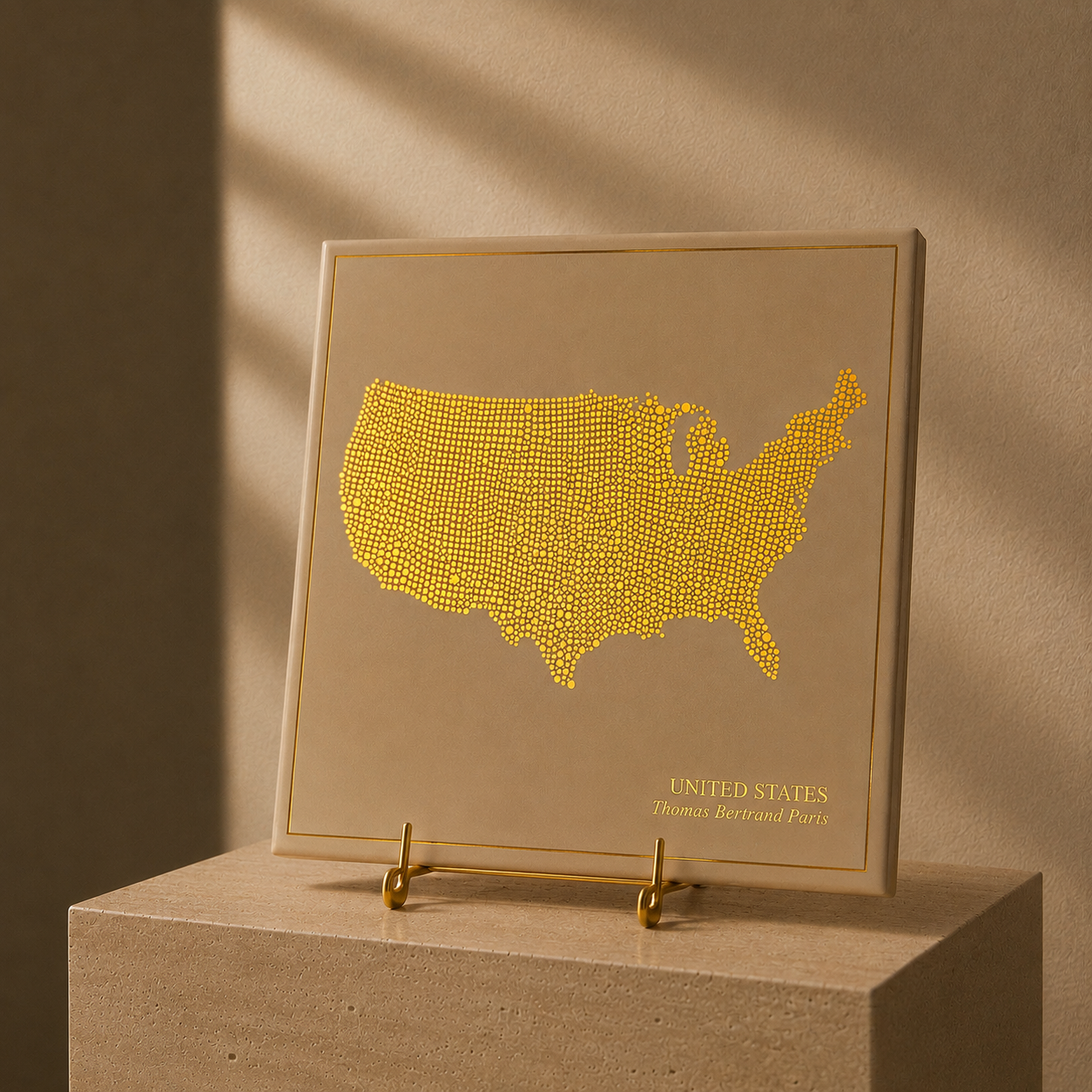 Ceramic tile - United States in gold with inscription / Thomas Bertrand Paris