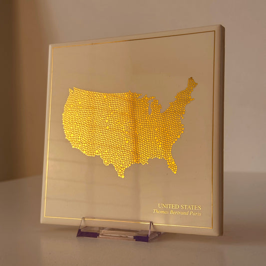 Carreau de faïence - Etats-Unis en or avec inscription / Thomas Bertrand Paris