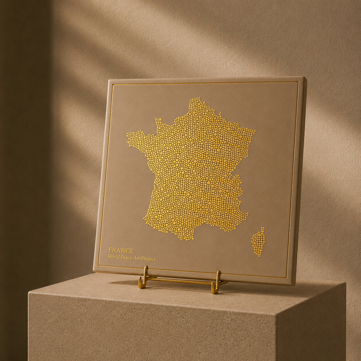 Ceramic tile - France in gold with inscription "World Peace Art Project" / Thomas Bertrand Paris