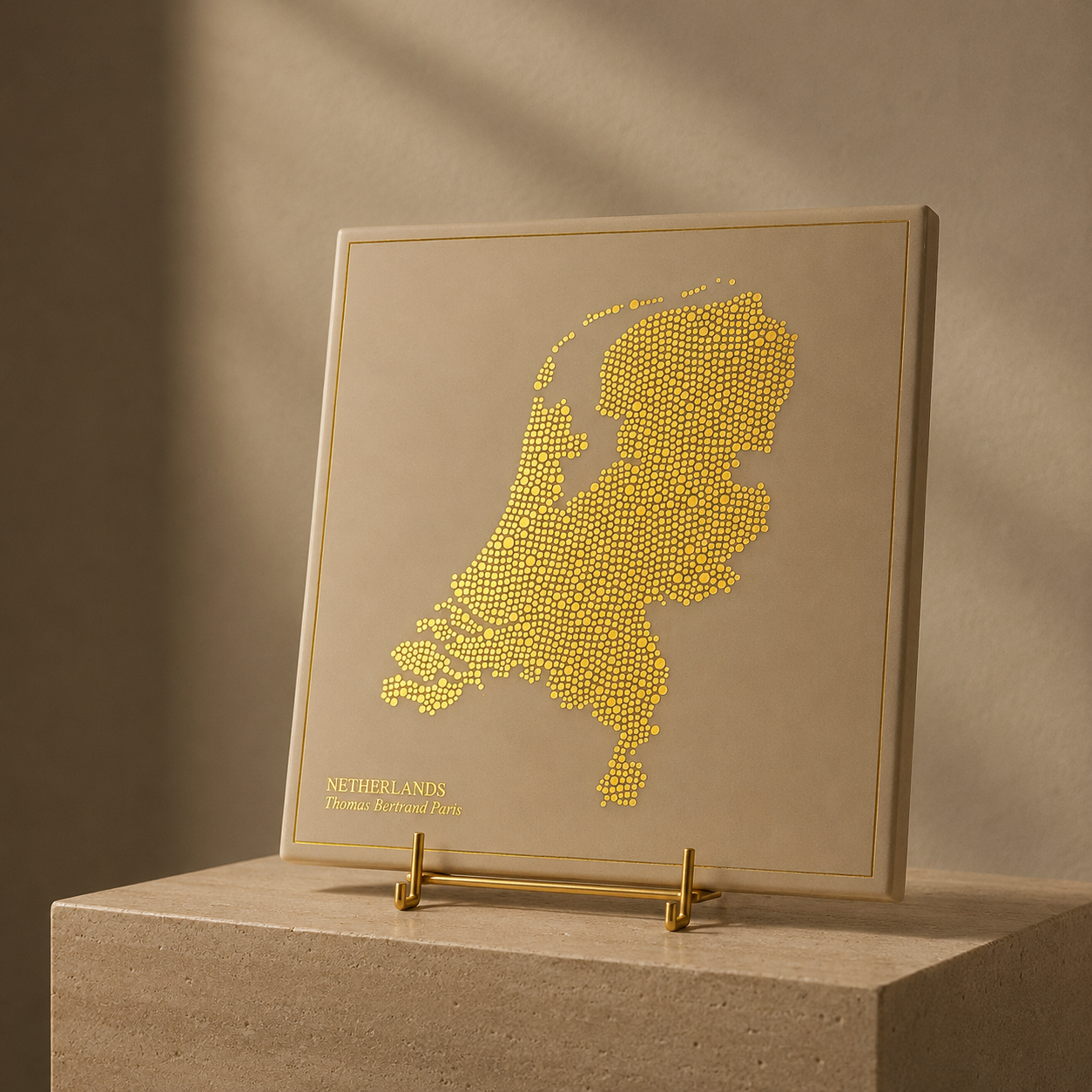 Ceramic tile - Netherlands in gold with inscription / Thomas Bertrand Paris