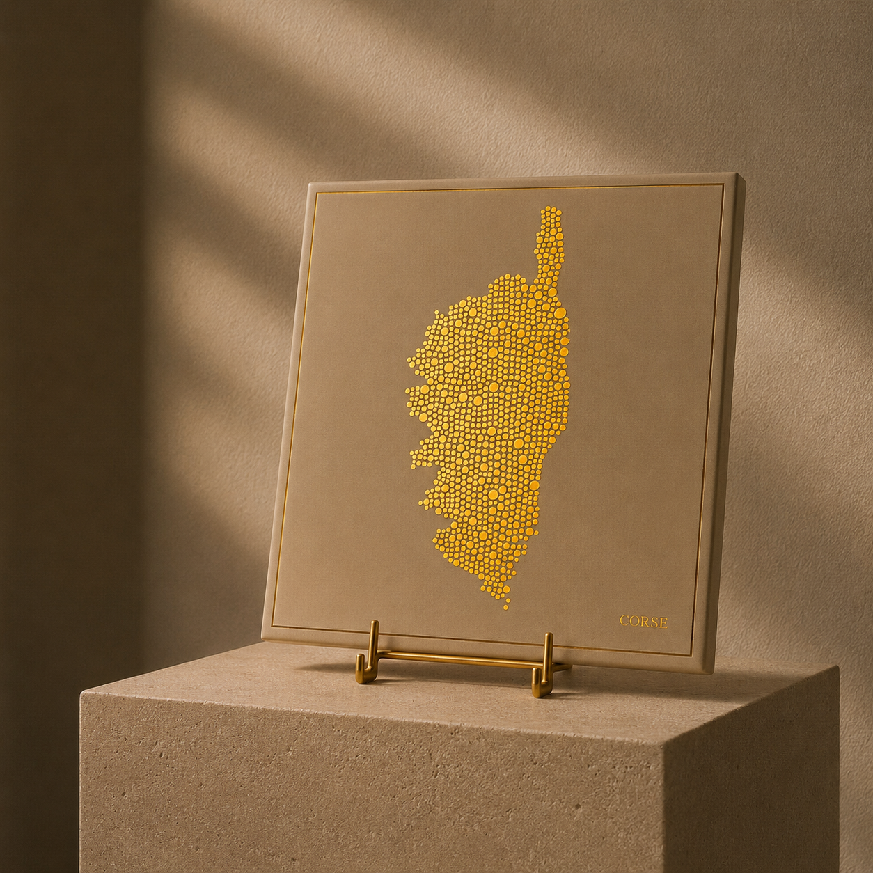 Ceramic tile - Corsica in gold with inscription / Thomas Bertrand Paris