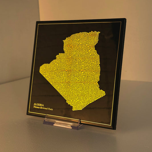 Carreau de faïence noir - Algérie en or avec inscription / Thomas Bertrand Paris