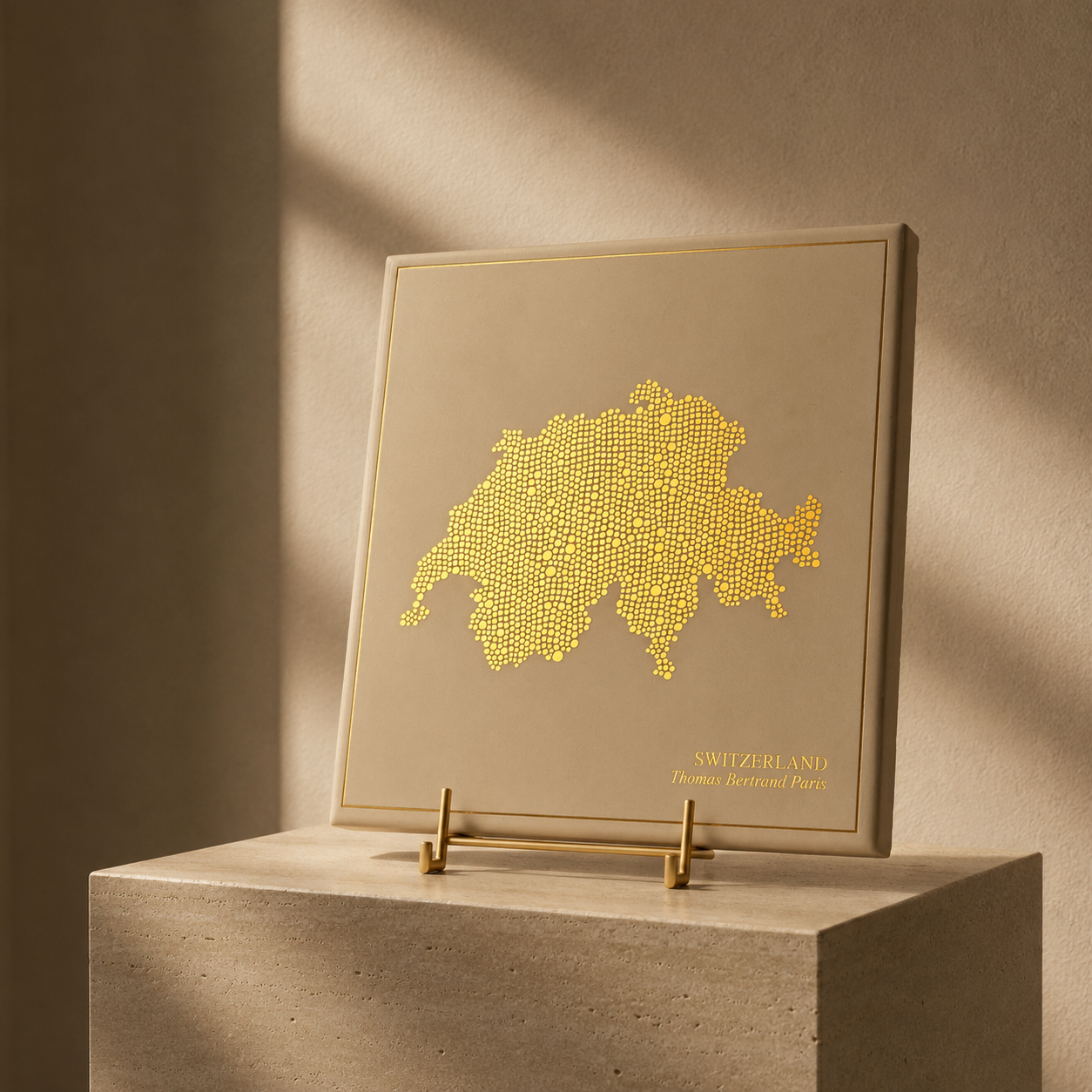 Ceramic tile - Swiss gold with inscription / Thomas Bertrand Paris