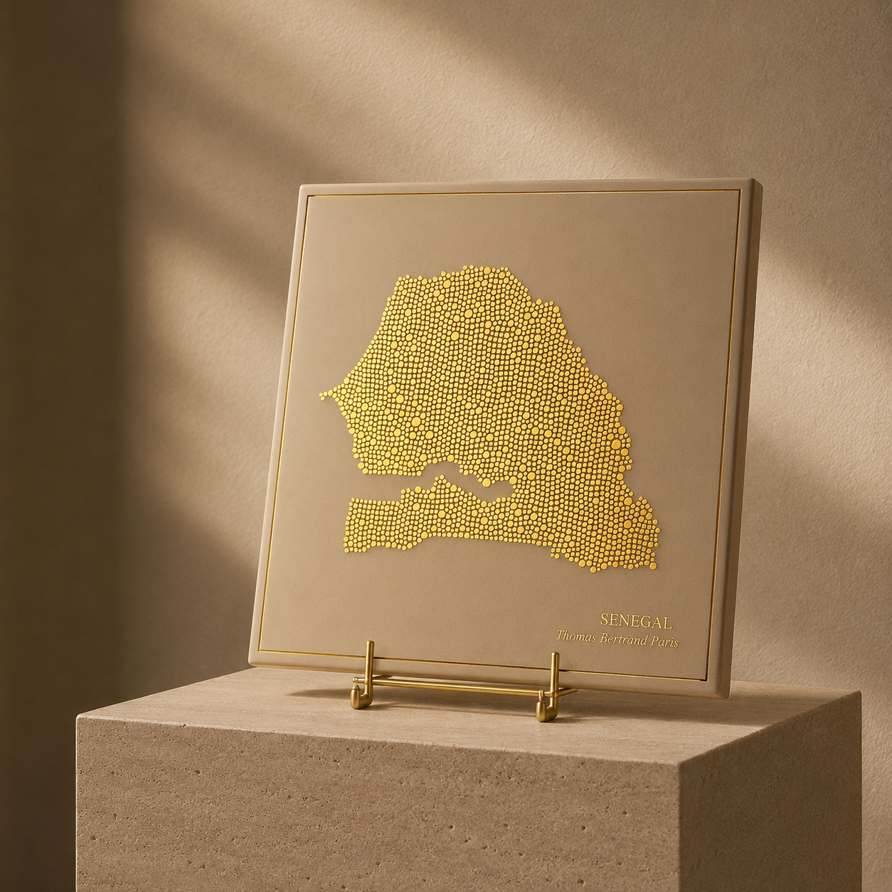 Ceramic tile - Senegal in gold with inscription / Thomas Bertrand Paris