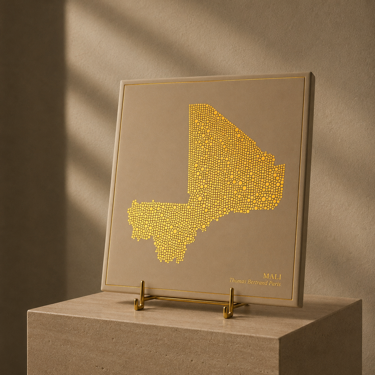 Ceramic tile - Mali in gold with inscription / Thomas Bertrand Paris