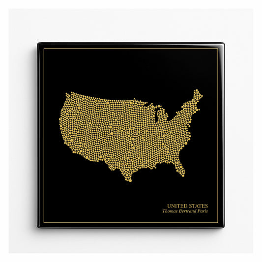 Carreau de faïence noir - Etats-Unis en or avec inscription / Thomas Bertrand Paris