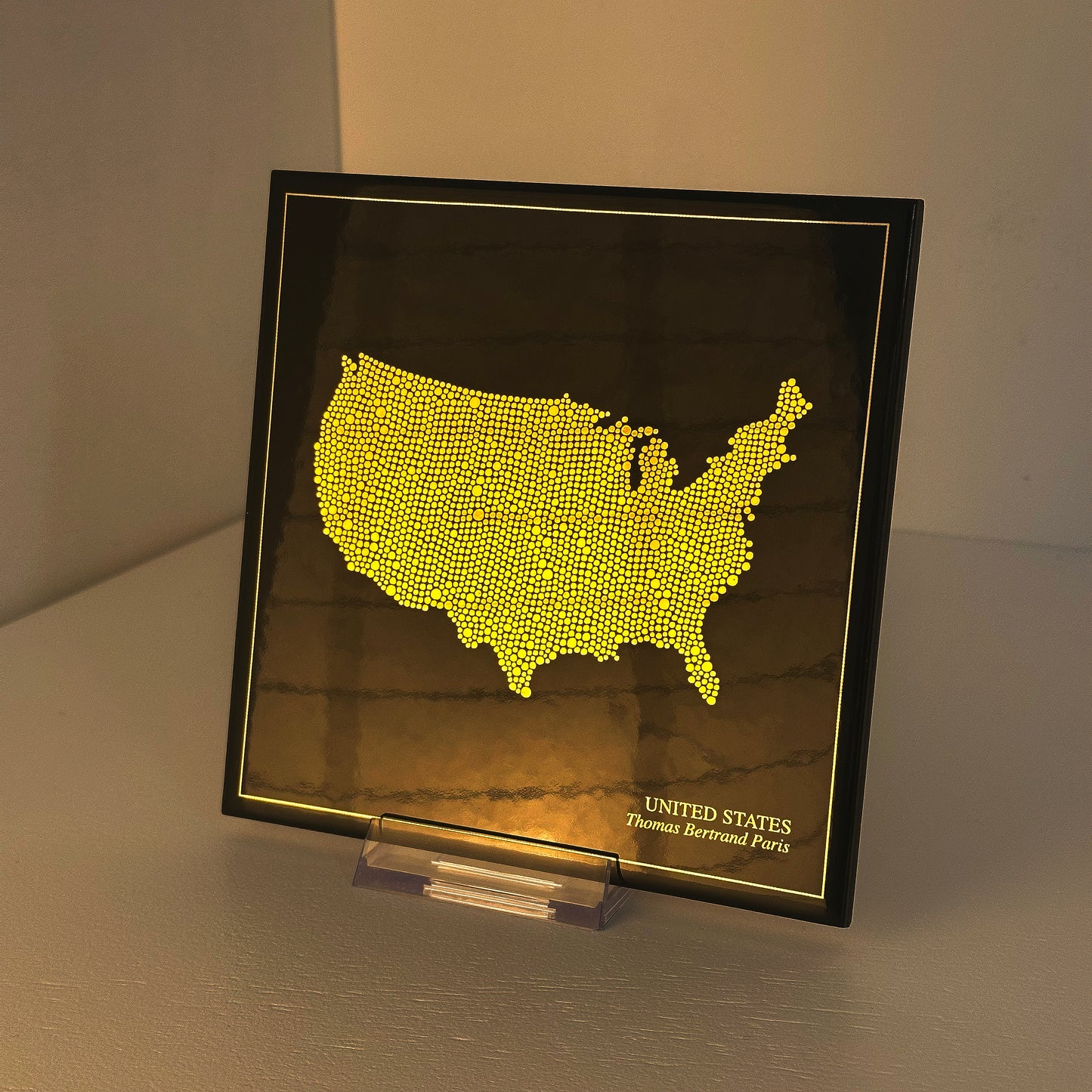 Carreau de faïence noir - Etats-Unis en or avec inscription / Thomas Bertrand Paris