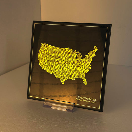 Carreau de faïence noir - Etats-Unis en or avec inscription / Thomas Bertrand Paris