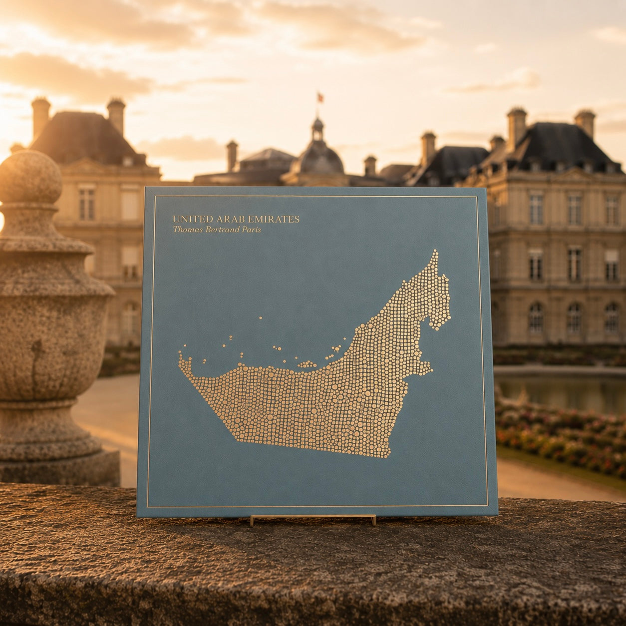 Ceramic tile - United Arab Emirates in gold with inscription / Thomas Bertrand Paris