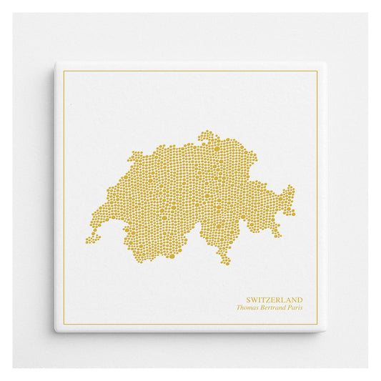 Carreau de faïence - Suisse en or avec inscription / Thomas Bertrand Paris