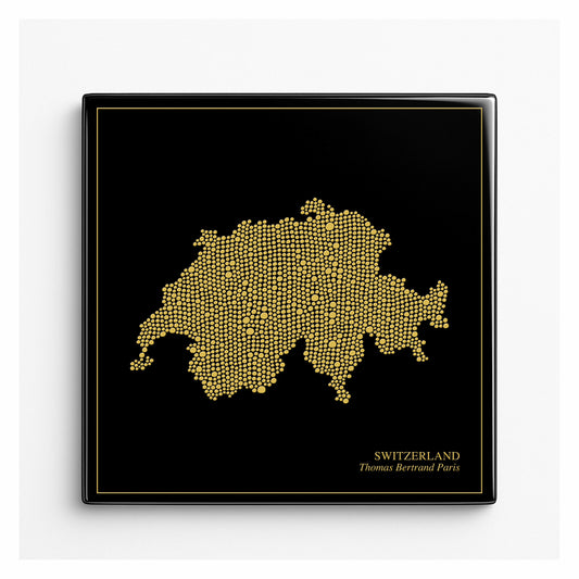 Carreau de faïence noir - Suisse en or avec inscription / Thomas Bertrand Paris